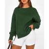 imageBTFBM Womens Casual Crewneck Sweatshirts 2026 Spring Long Sleeve Side Slit Workout Fleece Pullover Top Fashion ClothingDark Green