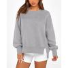 imageBTFBM Womens Casual Crewneck Sweatshirts 2026 Spring Long Sleeve Side Slit Workout Fleece Pullover Top Fashion ClothingGrey