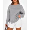 imageBTFBM Womens Casual Crewneck Sweatshirts 2026 Spring Long Sleeve Side Slit Workout Fleece Pullover Top Fashion ClothingGrey