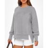 imageBTFBM Womens Casual Crewneck Sweatshirts 2026 Spring Long Sleeve Side Slit Workout Fleece Pullover Top Fashion ClothingGrey