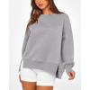 imageBTFBM Womens Casual Crewneck Sweatshirts 2026 Spring Long Sleeve Side Slit Workout Fleece Pullover Top Fashion ClothingGrey
