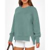 imageBTFBM Womens Casual Crewneck Sweatshirts 2026 Spring Long Sleeve Side Slit Workout Fleece Pullover Top Fashion ClothingGrey Green