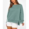 imageBTFBM Womens Casual Crewneck Sweatshirts 2026 Spring Long Sleeve Side Slit Workout Fleece Pullover Top Fashion ClothingGrey Green