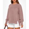 imageBTFBM Womens Casual Crewneck Sweatshirts 2026 Spring Long Sleeve Side Slit Workout Fleece Pullover Top Fashion ClothingGrey Pink
