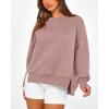 imageBTFBM Womens Casual Crewneck Sweatshirts 2026 Spring Long Sleeve Side Slit Workout Fleece Pullover Top Fashion ClothingGrey Pink