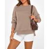 imageBTFBM Womens Casual Crewneck Sweatshirts 2026 Spring Long Sleeve Side Slit Workout Fleece Pullover Top Fashion ClothingLight Coffee