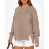 imageBTFBM Womens Casual Crewneck Sweatshirts 2026 Spring Long Sleeve Side Slit Workout Fleece Pullover Top Fashion ClothingLight Coffee