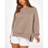 imageBTFBM Womens Casual Crewneck Sweatshirts 2026 Spring Long Sleeve Side Slit Workout Fleece Pullover Top Fashion ClothingLight Coffee