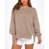 imageBTFBM Womens Casual Crewneck Sweatshirts 2026 Spring Long Sleeve Side Slit Workout Fleece Pullover Top Fashion ClothingLight Coffee