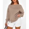 imageBTFBM Womens Casual Crewneck Sweatshirts 2026 Spring Long Sleeve Side Slit Workout Fleece Pullover Top Fashion ClothingLight Coffee