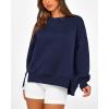 imageBTFBM Womens Casual Crewneck Sweatshirts 2026 Spring Long Sleeve Side Slit Workout Fleece Pullover Top Fashion ClothingNavy