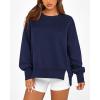 imageBTFBM Womens Casual Crewneck Sweatshirts 2026 Spring Long Sleeve Side Slit Workout Fleece Pullover Top Fashion ClothingNavy