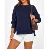 imageBTFBM Womens Casual Crewneck Sweatshirts 2026 Spring Long Sleeve Side Slit Workout Fleece Pullover Top Fashion ClothingNavy