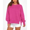 imageBTFBM Womens Casual Crewneck Sweatshirts 2026 Spring Long Sleeve Side Slit Workout Fleece Pullover Top Fashion ClothingRose Red