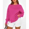 imageBTFBM Womens Casual Crewneck Sweatshirts 2026 Spring Long Sleeve Side Slit Workout Fleece Pullover Top Fashion ClothingRose Red