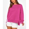 imageBTFBM Womens Casual Crewneck Sweatshirts 2026 Spring Long Sleeve Side Slit Workout Fleece Pullover Top Fashion ClothingRose Red