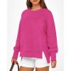 imageBTFBM Womens Casual Crewneck Sweatshirts 2026 Spring Long Sleeve Side Slit Workout Fleece Pullover Top Fashion ClothingRose Red