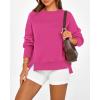 imageBTFBM Womens Casual Crewneck Sweatshirts 2026 Spring Long Sleeve Side Slit Workout Fleece Pullover Top Fashion ClothingRose Red