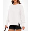 imageBTFBM Womens Casual Crewneck Sweatshirts 2026 Spring Long Sleeve Side Slit Workout Fleece Pullover Top Fashion ClothingWhite