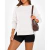 imageBTFBM Womens Casual Crewneck Sweatshirts 2026 Spring Long Sleeve Side Slit Workout Fleece Pullover Top Fashion ClothingWhite