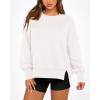 imageBTFBM Womens Casual Crewneck Sweatshirts 2026 Spring Long Sleeve Side Slit Workout Fleece Pullover Top Fashion ClothingWhite