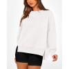 imageBTFBM Womens Casual Crewneck Sweatshirts 2026 Spring Long Sleeve Side Slit Workout Fleece Pullover Top Fashion ClothingWhite