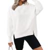imageBTFBM Womens Casual Crewneck Sweatshirts 2026 Spring Long Sleeve Side Slit Workout Fleece Pullover Top Fashion ClothingWhite
