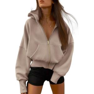 imageBTFBM Hoodies For Women Sweatshirt Fall Fashion Clothing 2026 Long Sleeve Fleece Jacket Winter Outfits Y2k Zip Up HoodieGrey Khaki