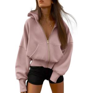 imageBTFBM Hoodies For Women Sweatshirt Fall Fashion Clothing 2026 Long Sleeve Fleece Jacket Winter Outfits Y2k Zip Up HoodieGrey Pink