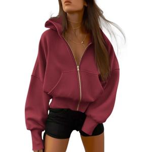 imageBTFBM Hoodies For Women Sweatshirt Fall Fashion Clothing 2026 Long Sleeve Fleece Jacket Winter Outfits Y2k Zip Up HoodieWine Red