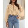 imageBTFBM Blouses for Women Dressy Casual Fall Clothes 2025 Lace Long Sleeve Tops Lightweight Spring Button Down ShirtsApricot