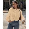 imageBTFBM Blouses for Women Dressy Casual Fall Clothes 2025 Lace Long Sleeve Tops Lightweight Spring Button Down ShirtsApricot