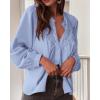 imageBTFBM Blouses for Women Dressy Casual Fall Clothes 2025 Lace Long Sleeve Tops Lightweight Spring Button Down ShirtsLight Blue