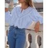 imageBTFBM Blouses for Women Dressy Casual Fall Clothes 2025 Lace Long Sleeve Tops Lightweight Spring Button Down ShirtsLight Blue