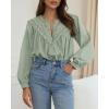 imageBTFBM Blouses for Women Dressy Casual Fall Clothes 2025 Lace Long Sleeve Tops Lightweight Spring Button Down ShirtsLight Green
