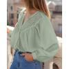 imageBTFBM Blouses for Women Dressy Casual Fall Clothes 2025 Lace Long Sleeve Tops Lightweight Spring Button Down ShirtsLight Green