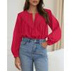 imageBTFBM Blouses for Women Dressy Casual Fall Clothes 2025 Lace Long Sleeve Tops Lightweight Spring Button Down ShirtsRed