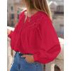 imageBTFBM Blouses for Women Dressy Casual Fall Clothes 2025 Lace Long Sleeve Tops Lightweight Spring Button Down ShirtsRed