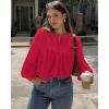 imageBTFBM Blouses for Women Dressy Casual Fall Clothes 2025 Lace Long Sleeve Tops Lightweight Spring Button Down ShirtsRed