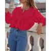 imageBTFBM Blouses for Women Dressy Casual Fall Clothes 2025 Lace Long Sleeve Tops Lightweight Spring Button Down ShirtsRed