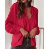 imageBTFBM Blouses for Women Dressy Casual Fall Clothes 2025 Lace Long Sleeve Tops Lightweight Spring Button Down ShirtsRed