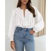 imageBTFBM Blouses for Women Dressy Casual Fall Clothes 2025 Lace Long Sleeve Tops Lightweight Spring Button Down ShirtsWhite