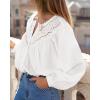 imageBTFBM Blouses for Women Dressy Casual Fall Clothes 2025 Lace Long Sleeve Tops Lightweight Spring Button Down ShirtsWhite