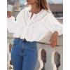 imageBTFBM Blouses for Women Dressy Casual Fall Clothes 2025 Lace Long Sleeve Tops Lightweight Spring Button Down ShirtsWhite