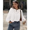 imageBTFBM Blouses for Women Dressy Casual Fall Clothes 2025 Lace Long Sleeve Tops Lightweight Spring Button Down ShirtsWhite