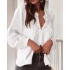 imageBTFBM Blouses for Women Dressy Casual Fall Clothes 2025 Lace Long Sleeve Tops Lightweight Spring Button Down ShirtsWhite