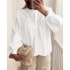imageBTFBM Blouses for Women Dressy Casual Fall Clothes 2025 Lace Long Sleeve Tops Lightweight Spring Button Down ShirtsWhite