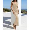 imageBTFBM Cocktail Dresses for Women Spring 2026 Cowl Neck Sleeveless Ruched Slim Fit Maxi Summer Formal Wedding Guest DressBeige