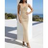imageBTFBM Cocktail Dresses for Women Spring 2026 Cowl Neck Sleeveless Ruched Slim Fit Maxi Summer Formal Wedding Guest DressBeige