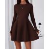 imageBTFBM Fall Dresses for Women 2026 Elegant Classy Flowy A Line Long Sleeve Business Homecoming Cocktail Sweater DressBrown